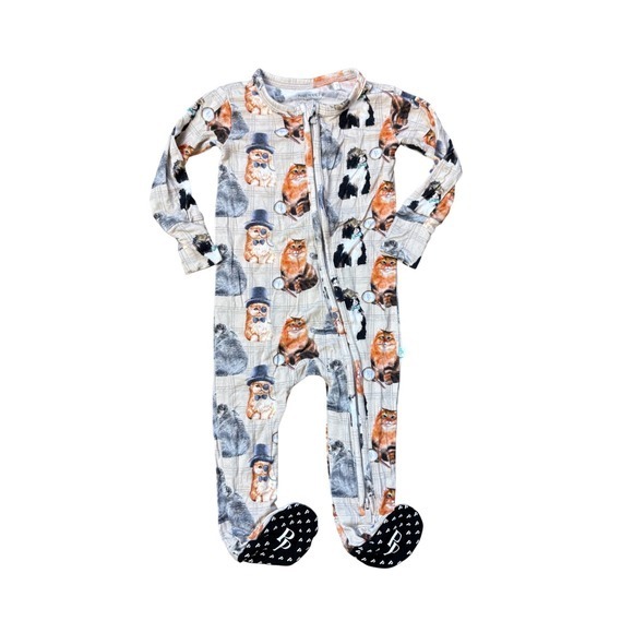 Posh Peanut Other - Posh Peanut Detective Cats Bamboo Viscose Footed Sleeper 6-9 Months Tan Plaid